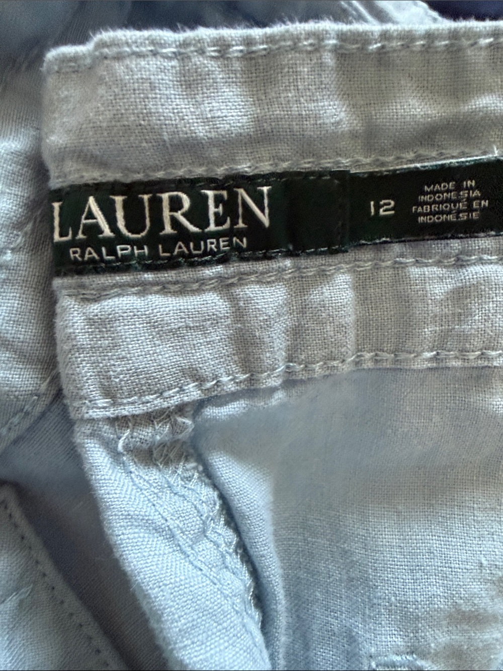 DUO Lauren Ralph Lauren White and Light Blue Linen Pants - Picture 2 of 4
